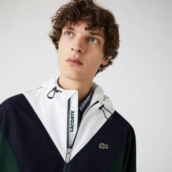 Lacoste Lightweight Colorblock Hooded Jacket Pánské - Bunda Zelene / Tmavě Blankyt Blankyt / Bílé |